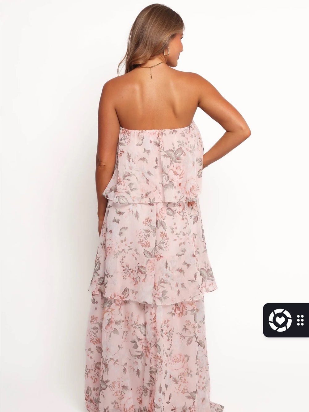 Petal & Pup Strapless Tiered Floral Maxi Dress in Blush Pink and Cream - Picture 3 of 6